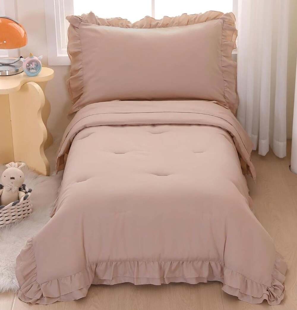 Wowelife Toddler Comforter Set Beige Ruffle Bedding